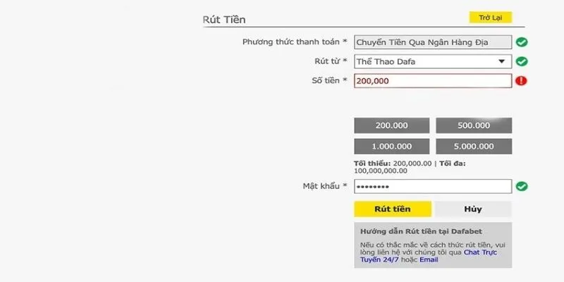Điểm nổi bật khi rút tiền tại DAFABET