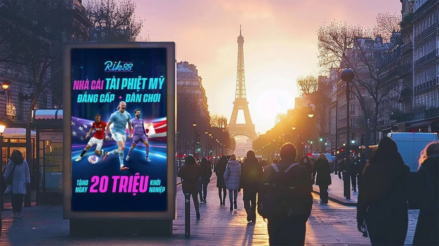 Billboard Rik88 được cho là xuất hiện trước tháp Eiffel – táo bạo thật hay chỉ là CGI tinh vi?